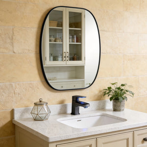 English Elm 30x40 Oval Wall Mirror Slim Metal Frame Distortion Free Glass Bathroom Entryway Accent Black W2203P476481