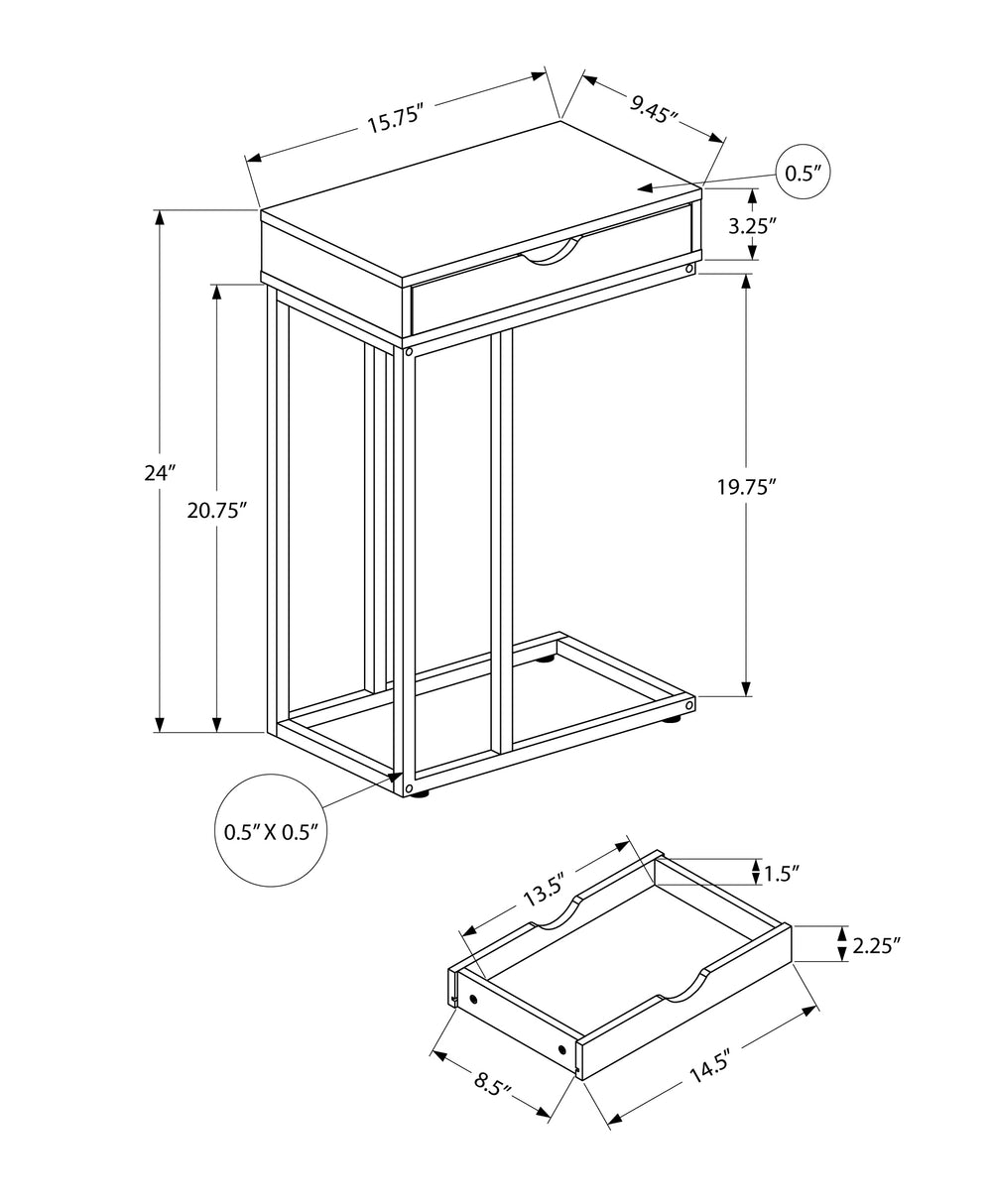 English Elm Accent Table - C-Shaped End Table With Storage Drawer, White Marble Look, Grey Metal Frame, Modern Design B2710P219421