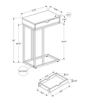 English Elm Accent Table - C-Shaped End Table With Storage Drawer, White Marble Look, Grey Metal Frame, Modern Design B2710P219421