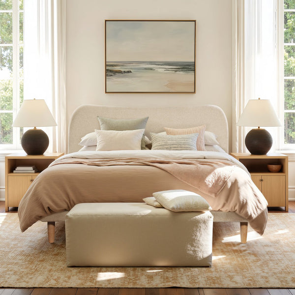 English Elm Jennifer Taylor Home - Roman Curved Headboard Upholstered Queen Bed In Oatmeal Beige Chenille - Chic, Eco-Friendly Design! B2719P353142