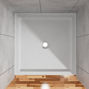 English Elm Goodyo Corner Shower Pan Acrylic Slate Textured Anti-slip Base with Center Drain D163121898