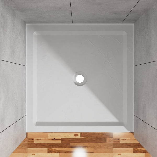English Elm Goodyo Corner Shower Pan Acrylic Slate Textured Anti-slip Base with Center Drain D163121898