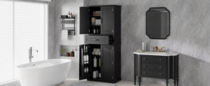 English Elm [video] Tall Matte Black Bathroom Cabinet with Drawer Adjustable Shelves and Door Racks N759P241667B