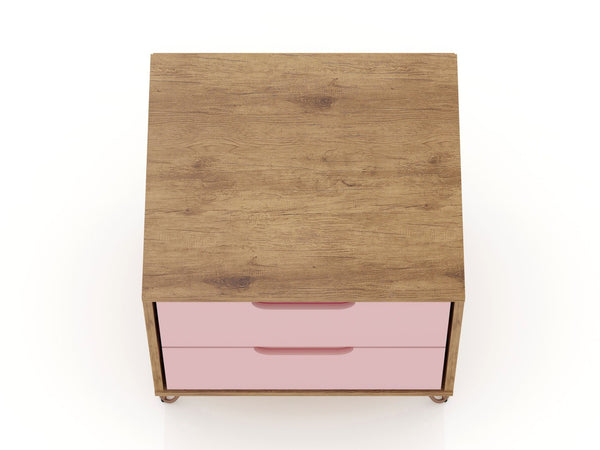 English Elm Rockefeller 20" Stylish Pink Nightstand With 2 Drawers, Metal Legs & Customizable Handles For Modern Homes B365P398167-GIGA