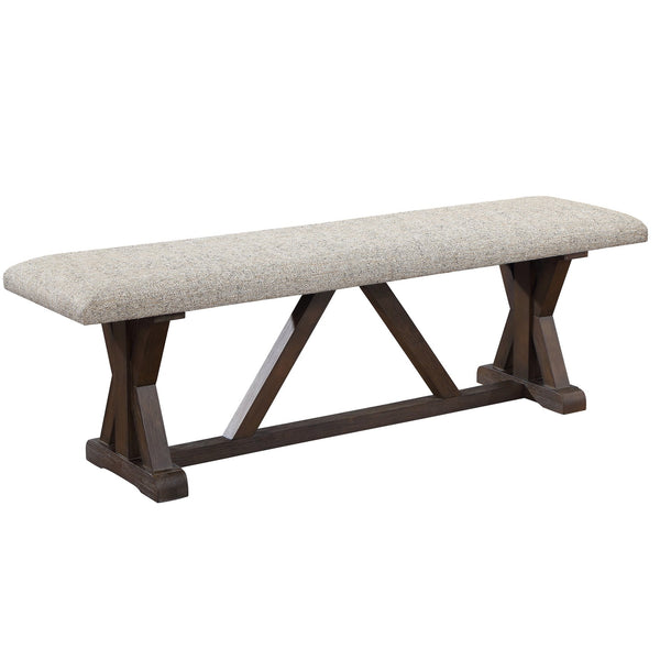 English Elm Grey Upholstered Bench with X Trestle Base, Grey & Rustic Brown Fabric, Oak Finish, Durable 60-inch Seating B062P209274