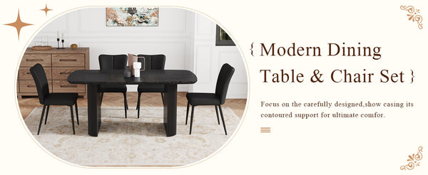 English Elm Table Set: Modern Black Wood Grain Dining Table With 4 Stylish Pu Chairs For Elegant Dining Experience W1151S04180-GIGA