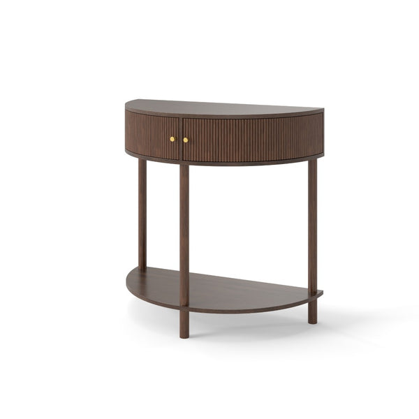 English Elm Artisan-crafted Demi-lune Console Table Wave Drawer Fronts Warm Wood Entryway W2557P294041