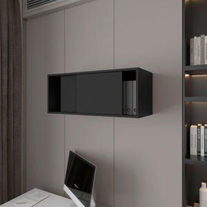 English Elm Anegam Floating Cabinet with Sliding Door for Small Spaces — Sleek Wall-Mounted Storage Solution, 31.9" W Black 34 L x 14.2 W x 3.5 H B128P244998