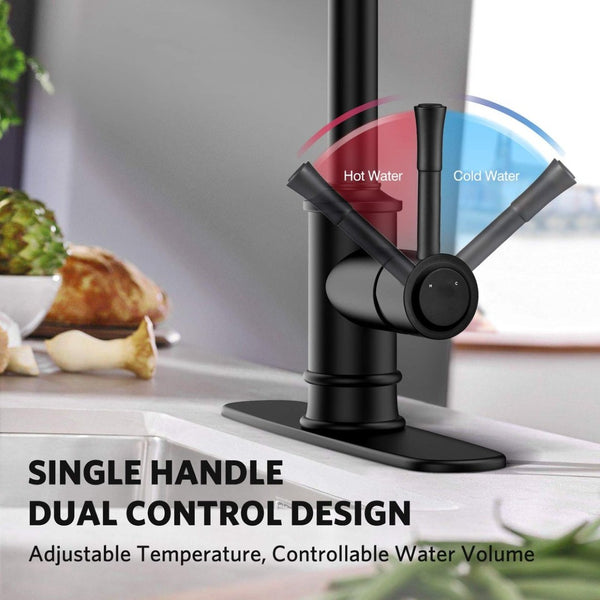 English Elm Kitchen Pull Down Faucet Matte Black Stainless Steel Single Handle 360 Swivel T3177P277524
