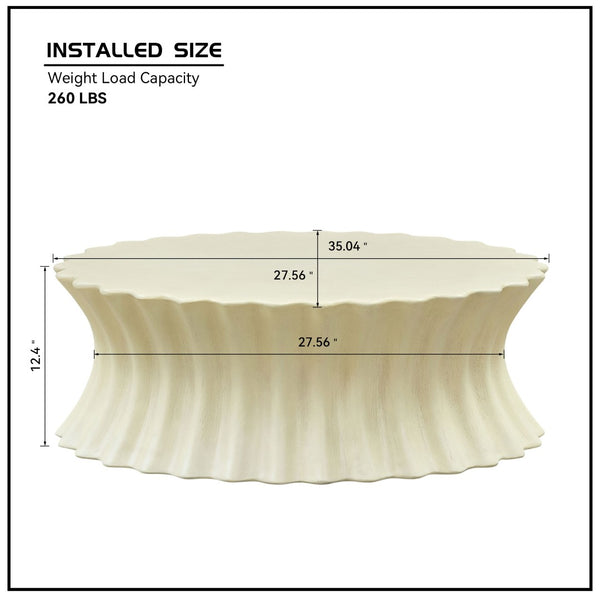 English Elm 35.04 Inch Oval Fiberglass Coffee Table Vintage Distressed Finish for Living Room W876P408744