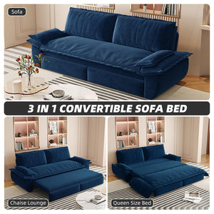 English Elm 73.2" Queen Sleeper Sofa Convertible Corduroy Loveseat for Guest Room or Living Space Blue W1885S00332