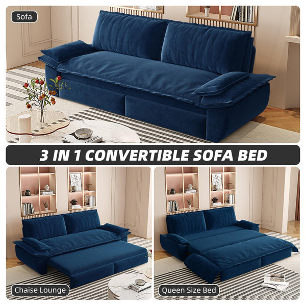 English Elm 73.2" Queen Sleeper Sofa Convertible Corduroy Loveseat for Guest Room or Living Space Blue W1885S00332
