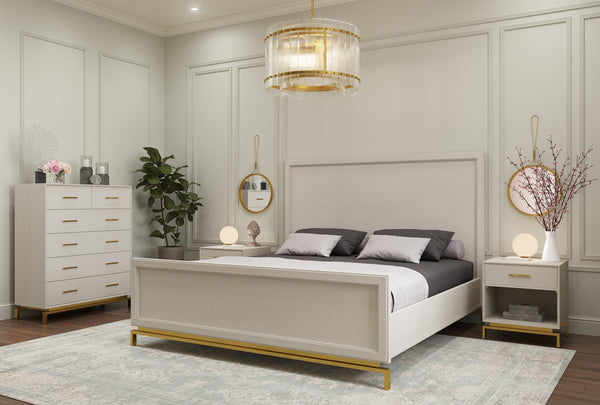 Sunpan Valencia Nightstand - Luxurious Eucalyptus & Oak Design with Brass Hardware for Elegant Bedrooms