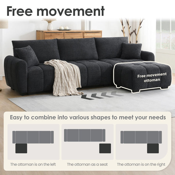 English Elm [video] Boucle L-shape Modular Sectional with Ottoman Four Seat Living Room Sofa N723S0008B