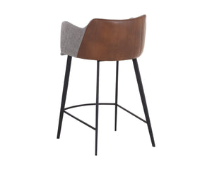 Sunpan Griffin Modern Barstool with Stylish Faux Leather and Durable Black Powder-Coated Iron Legs November Grey / Bravo Cognac