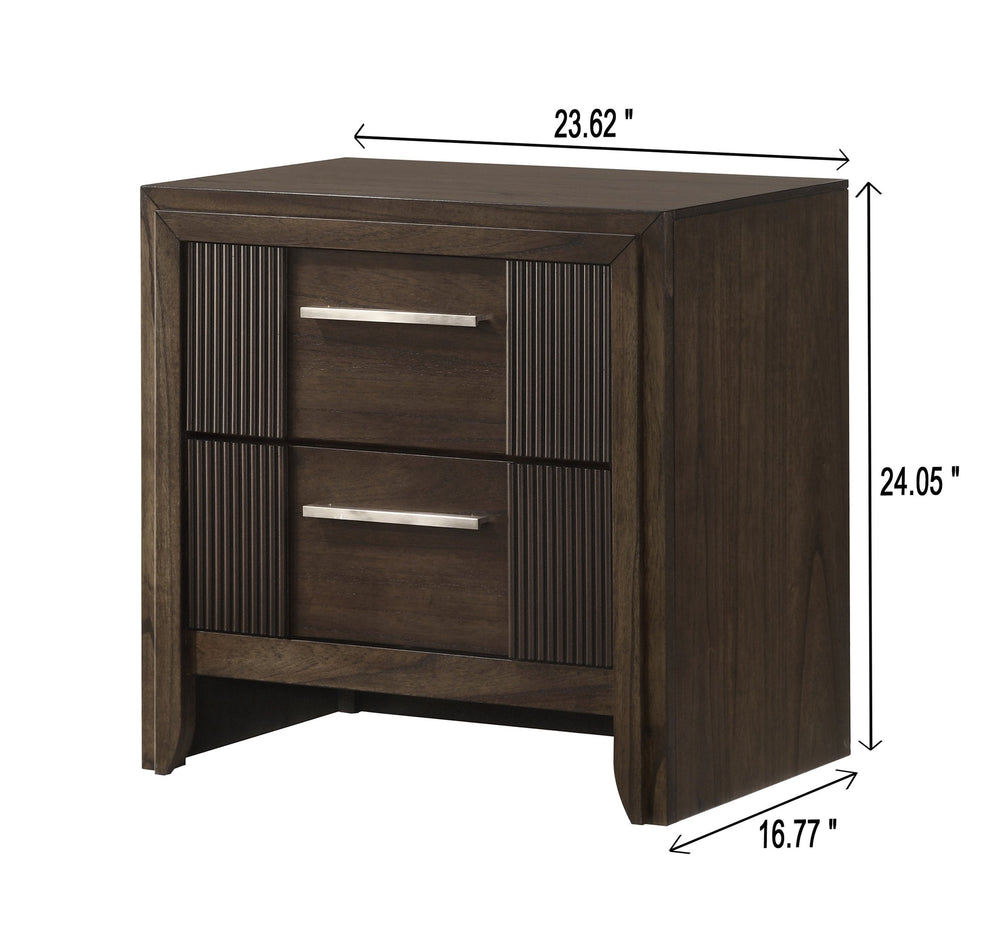 English Elm 1pc Modern 2-Drawer Nightstand with Wood-Pattern Fronts and Round Knobs, Sleek Gunmetal Finish Brown 27 L x 19.5 W x 27 H B2741P346359