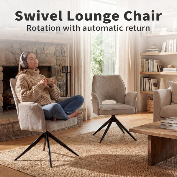 English Elm Fabric Swivel Dining Chairs Set of 2 with 360 Rotation Removable Arms Metal X-frame Gray W3851P452803