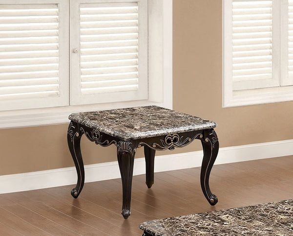 English Elm Transitional Ornate 2-Piece Living Room Table Set with Marble-Style Tops, Carved Cabriole Legs, Gold Accents Dark Walnut 41 L x 31 W x 9 H B2741S00574