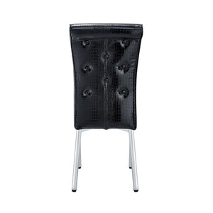 English Elm Set of 4 Glam Faux Leather Dining Chairs with Crystal Buckle and Gold Tone Legs Black W3226P311056