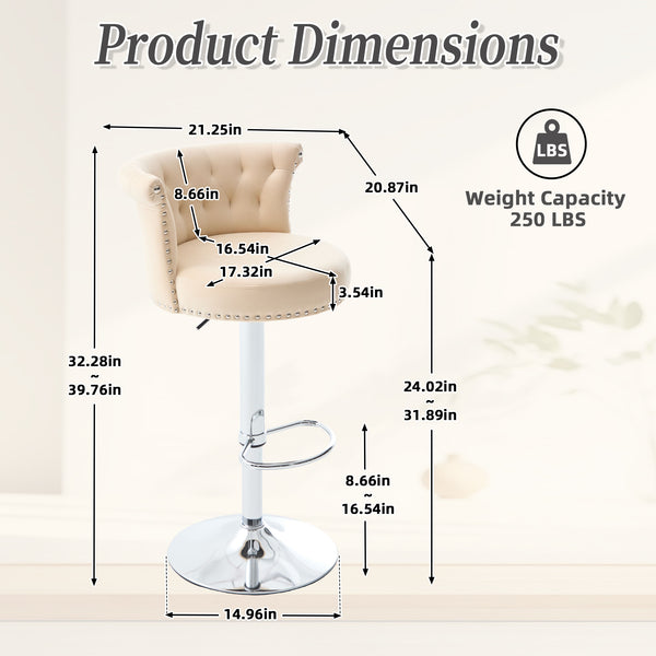 English Elm COOLMORE Velvet Bar Stool with Anti-Slip Large Base, Adjustable 360° Swivel, Plush Foam Comfort Beige W1539P320504