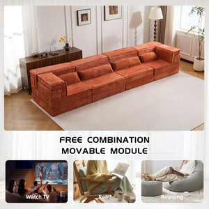 English Elm Compression Mahjong Sofa: Cozy Modular Floor Bed With Memory Foam & 4 Pillows, No Assembly, Orange W3723S00030