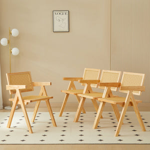 English Elm 2 Dining Chairs - Elegant Rubberwood With Hand-Woven Rattan, Versatile For Dining & Living Spaces W2720P237603