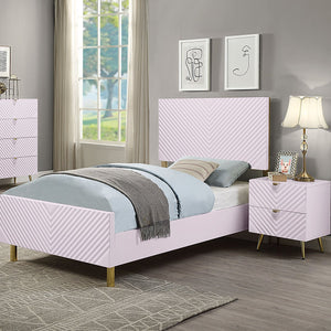 English Elm Pink High Gloss Wave 2-Drawer Nightstand with Reflective Finish, Metal Legs, Modern Luxe Accent Piece B062P209010