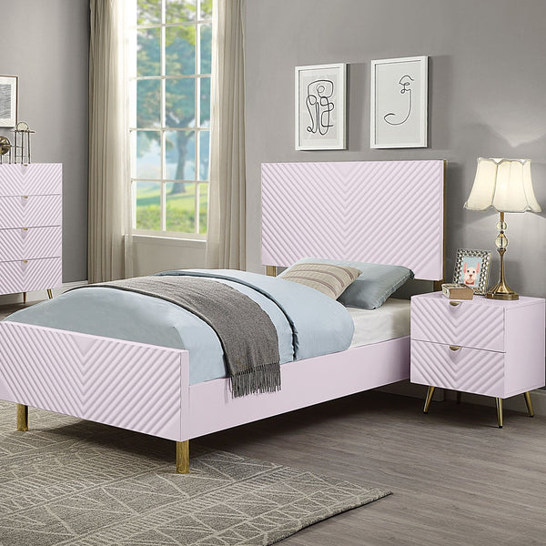 English Elm Pink High Gloss Wave 2-Drawer Nightstand with Reflective Finish, Metal Legs, Modern Luxe Accent Piece B062P209010