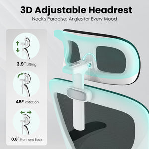 English Elm Ergonomic Office chair with adjustable headrest and lumbar support, breathable mesh, space-saving design Black,White T3623P368416