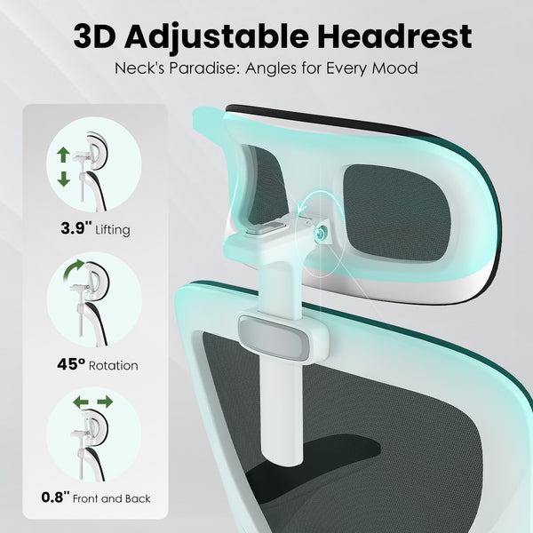 English Elm Ergonomic Office chair with adjustable headrest and lumbar support, breathable mesh, space-saving design Black,White T3623P368416