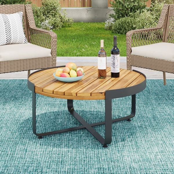 English Elm Christopher Knight Home® - ISAAC Teak Coffee Table with Powder-Coated Metal Frame, Acacia Wood Top, Modern Industrial 31.5" square 69567.00