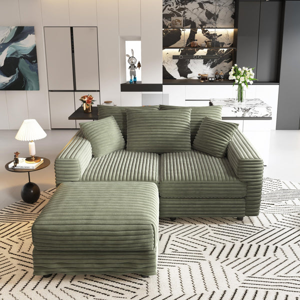 English Elm 82.7" Plush Corduroy 3-Seat Sofa - Modern, Comfy Cloud Couch With Ottoman, Deep Seats & Easy Recline W1885S00149