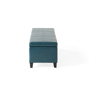 English Elm Upholstered Pu Leather Storage Ottoman with Solid Wood Legs Hinged Lid Bench Seat Teal N757P414088T