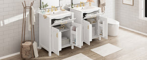 English Elm Modern 48 Inch Freestanding Bathroom Vanity Dual Ceramic Sinks Soft Close Gold Handles White N729P000008K