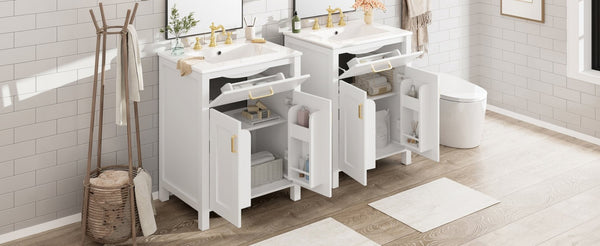 English Elm Modern 48 Inch Freestanding Bathroom Vanity Dual Ceramic Sinks Soft Close Gold Handles White N729P000008K