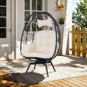 English Elm Oversized Swivel Rattan Egg Chair Hand Woven Wicker Lounge for Patio or Indoors T5880P500998