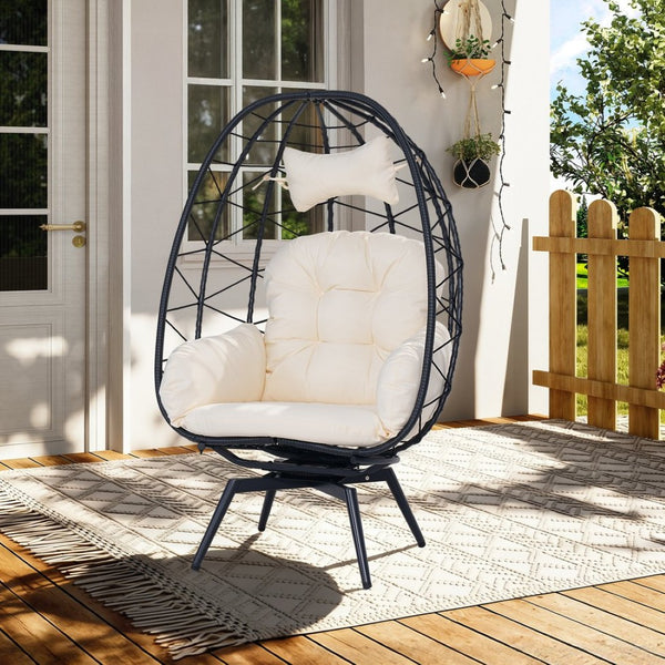 English Elm Oversized Swivel Rattan Egg Chair Hand Woven Wicker Lounge for Patio or Indoors T5880P500998