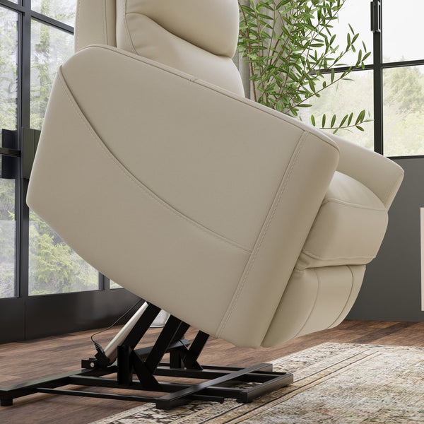 English Elm Faux Power Lift Chair with Premium Faux Leather, USB Charging, Side Pockets & Quiet Motor Recline Off White B339P409531