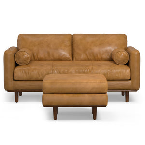 English Elm Morrison 72-inch Sofa and Ottoman Set in Sienna Kind Leather — Mid-Century Modern, Plush 2-Piece B136P199228