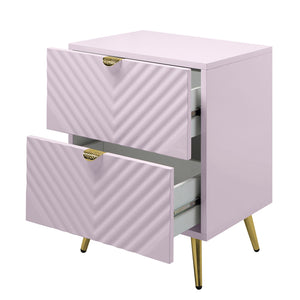 English Elm Pink High Gloss Wave 2-Drawer Nightstand with Reflective Finish, Metal Legs, Modern Luxe Accent Piece B062P209010