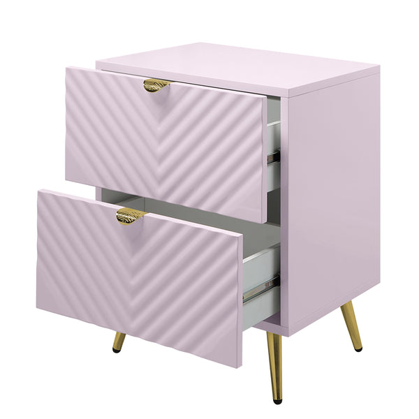 English Elm Pink High Gloss Wave 2-Drawer Nightstand with Reflective Finish, Metal Legs, Modern Luxe Accent Piece B062P209010