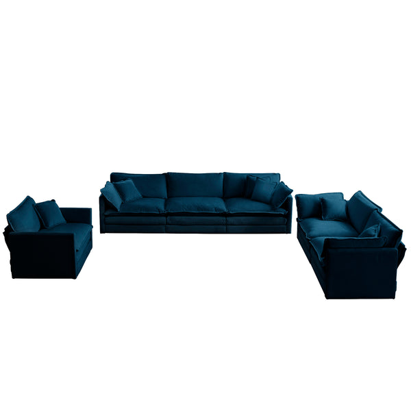 English Elm Modern 3-Piece Sofa Set Blue Chenille — Extra-Deep Seats, Solid Wood Frame, Modular Sectional Comfort W714S00307