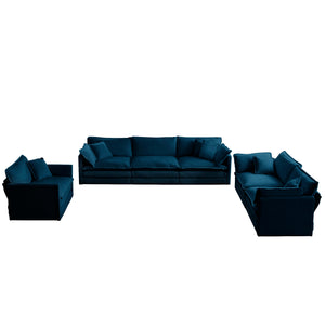 English Elm Modern Chenille Sectional Sofa Set with Solid Wood Frame, Deep Seats, Convertible Comfort Design Blue W714S00591