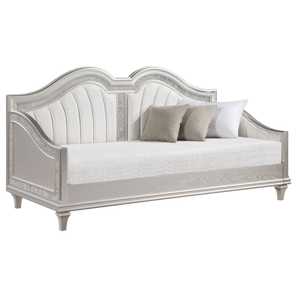 English Elm Aurelia Victorian Glam Twin Daybed in Silver Oak & Ivory with Faux Diamond Trim, Sculpted Upholstery B062S01248