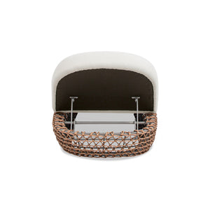 English Elm Jennifer Taylor Home - Willow 80.5" Sunbrella Olefin Upholstered Woven Patio Lounger – Golden Brown Wicker, Wheat Beige, Adjustable Comfort B2719P305698