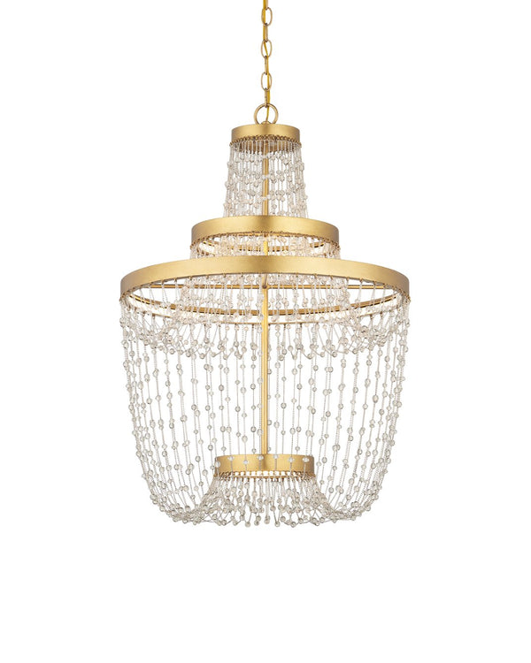 Currey & Company Mademoiselle Medium Chandelier - Elegant Glass Bead Design In Gold Leaf Finish For Stunning Ambiance Brass Glass Beads ,Wrought Iron 9000-1305-currey-company