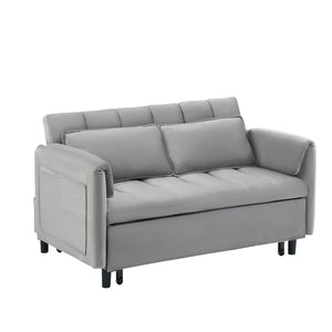 English Elm 52 Grey Modern Velvet Sofa Bed Convertible 3-in-1 Small Loveseat with Pillows, Pockets, Metal Legs, 500lb Capacity W1658P266339