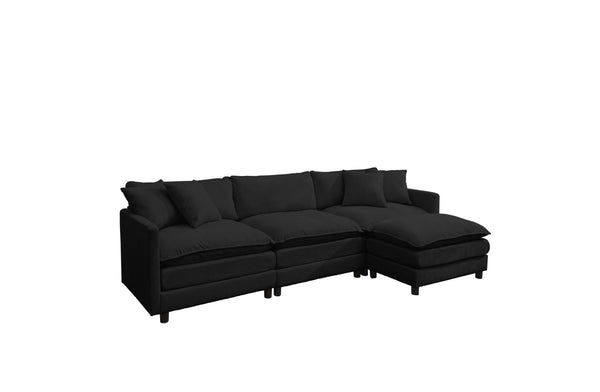 English Elm 108-inch Modular Chenille Sectional Sofa Deep Seated L Shape for Open Plan Living Black W2795S00045