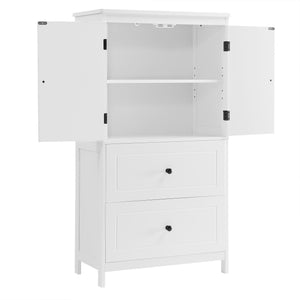 English Elm Bathroom Storage Cabinet with Two Doors and Drawers, Adjustable Shelf, MDF Finish, Slim 28"L x 15"W White N725P188460K