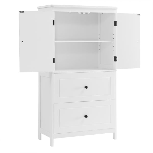 English Elm Bathroom Storage Cabinet with Two Doors and Drawers, Adjustable Shelf, MDF Finish, Slim 28"L x 15"W White N725P188460K